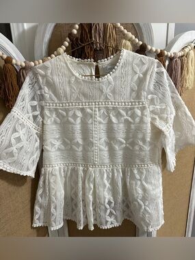 Chicwish White Embroidered Lace Peplum Top for Girls